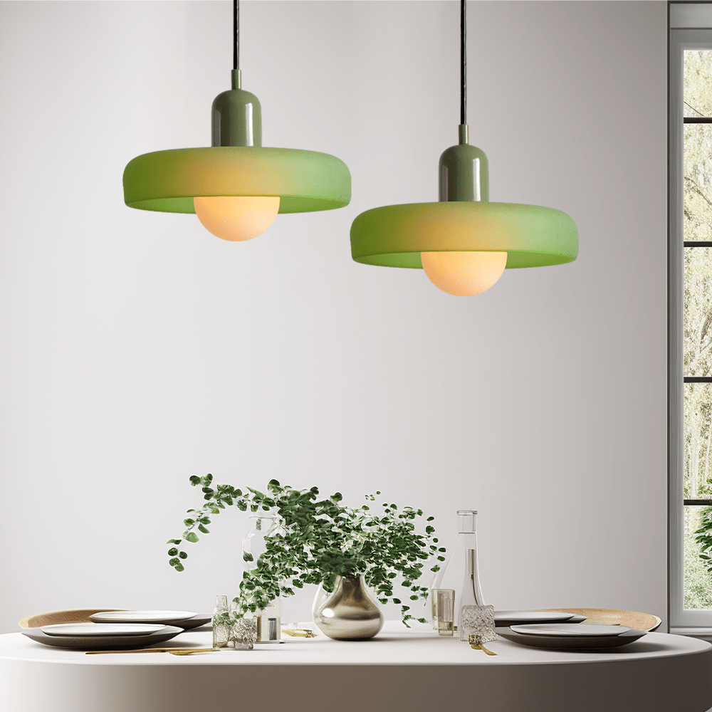 MEELANO Bauhaus pendellampe lavet af farvet glas til moderne interiør Ice Green Grøn 25 x 18 cm