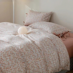 MEELANO Belinda Sengesæt – 100% Bomuld med Blomstermønster & Dekorative Bånd King-size seng Blomsterprint