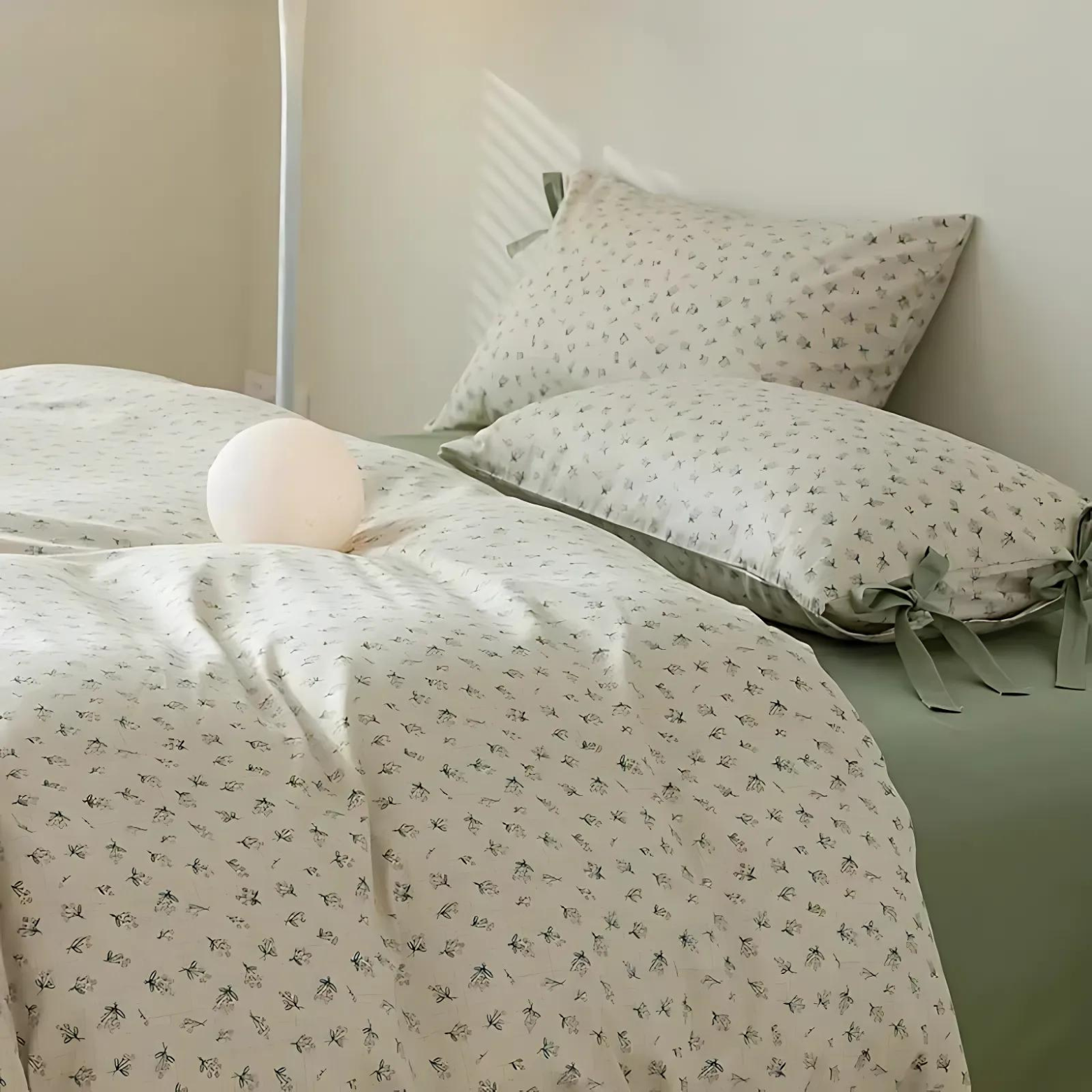 MEELANO Belinda Sengesæt – 100% Bomuld med Blomstermønster & Dekorative Bånd