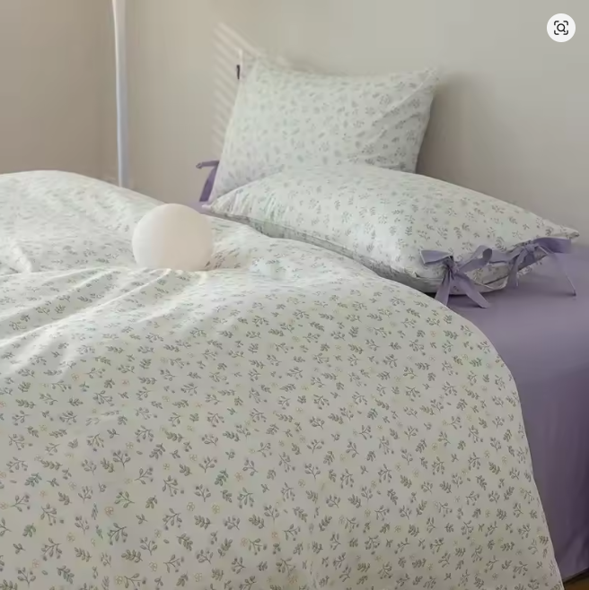 MEELANO Belinda Sengesæt – 100% Bomuld med Blomstermønster & Dekorative Bånd Lilla