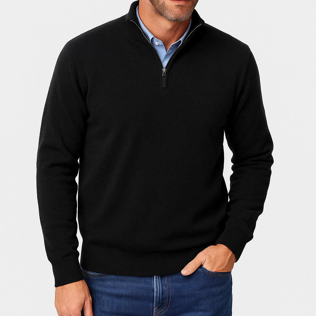 Bellivaro | Mænds Let Kvart-zip Striktrøje | Slank Pasform Pullover 0