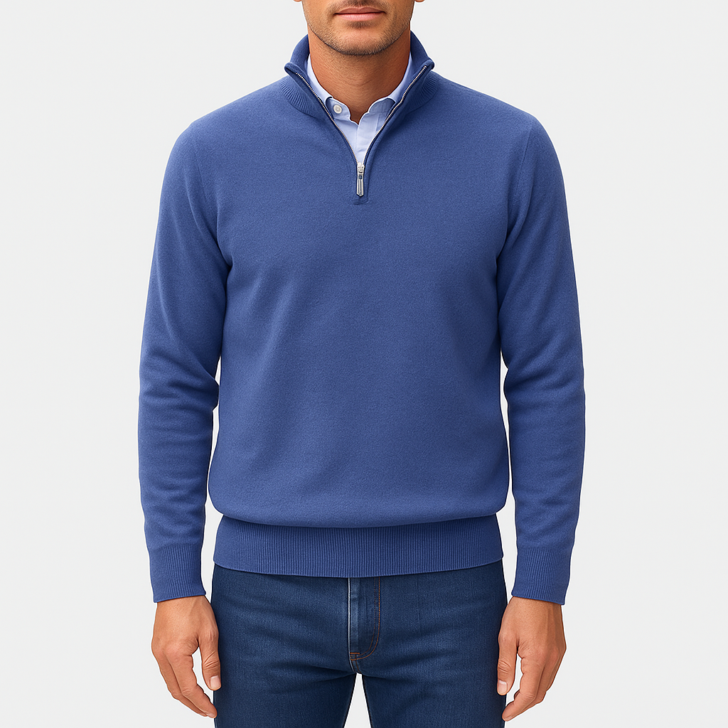 Bellivaro | Mænds Let Kvart-zip Striktrøje | Slank Pasform Pullover 1