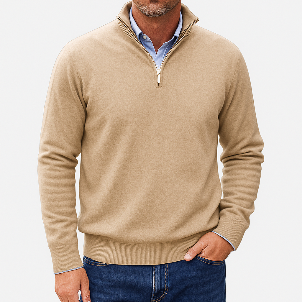 Bellivaro | Mænds Let Kvart-zip Striktrøje | Slank Pasform Pullover 11