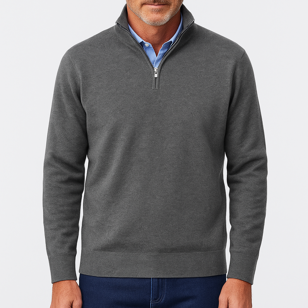 Bellivaro | Mænds Let Kvart-zip Striktrøje | Slank Pasform Pullover 2