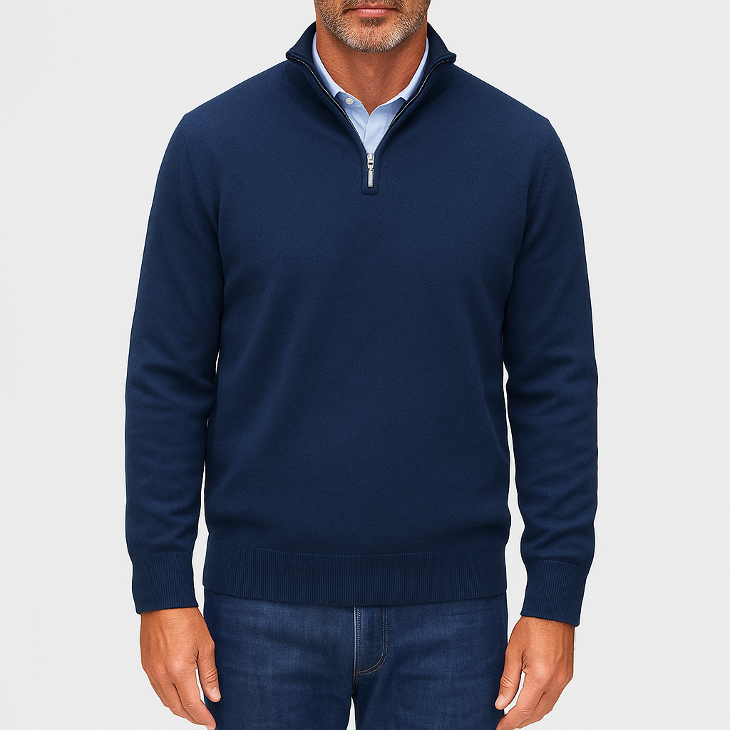 Bellivaro | Mænds Let Kvart-zip Striktrøje | Slank Pasform Pullover 3