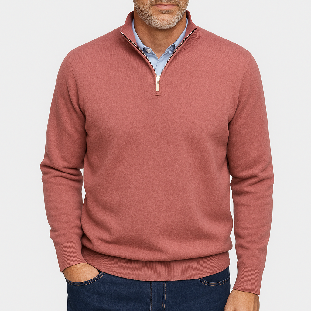 Bellivaro | Mænds Let Kvart-zip Striktrøje | Slank Pasform Pullover 4