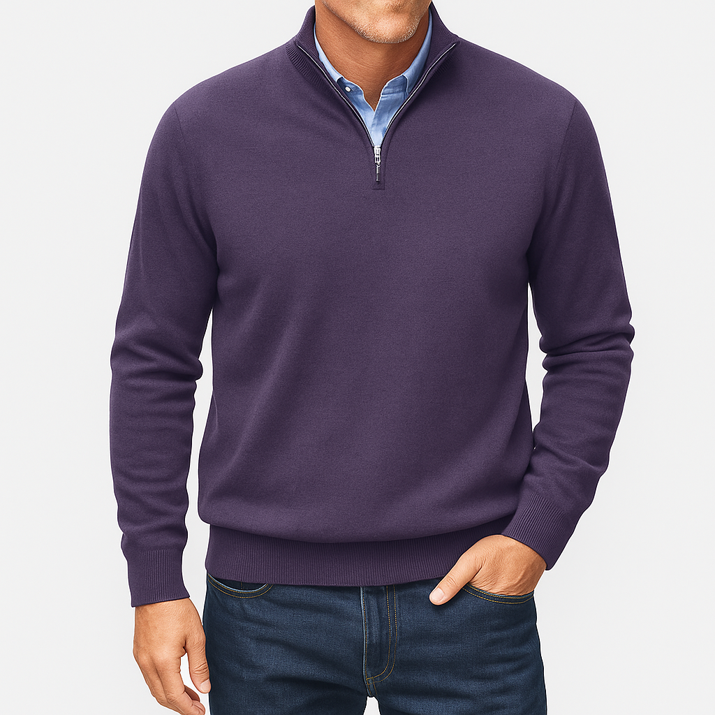 Bellivaro | Mænds Let Kvart-zip Striktrøje | Slank Pasform Pullover 5
