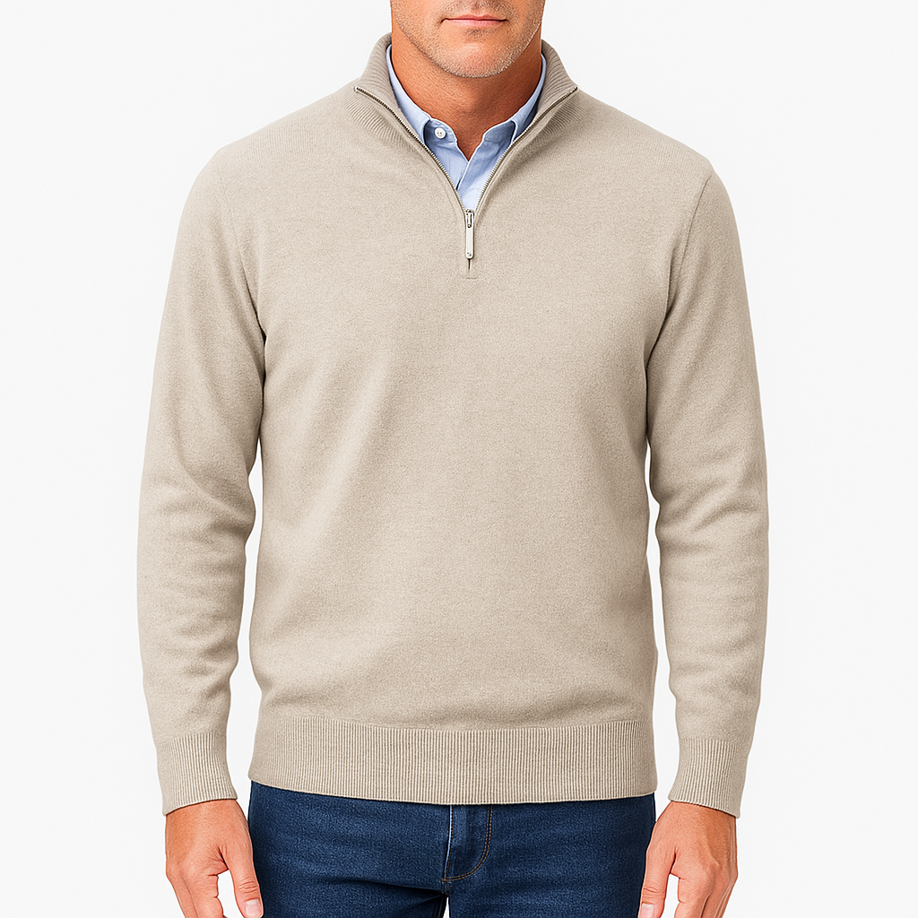 Bellivaro | Mænds Let Kvart-zip Striktrøje | Slank Pasform Pullover 7