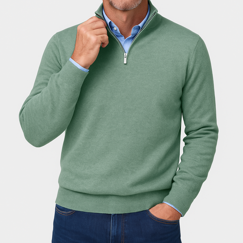 Bellivaro | Mænds Let Kvart-zip Striktrøje | Slank Pasform Pullover 9