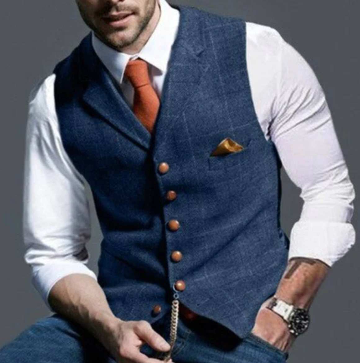 MEELANO Jannik | Herre Slim-Fit Habitvest - Elegant & Klassisk Dress Vest til Habit & Bryllup Blå