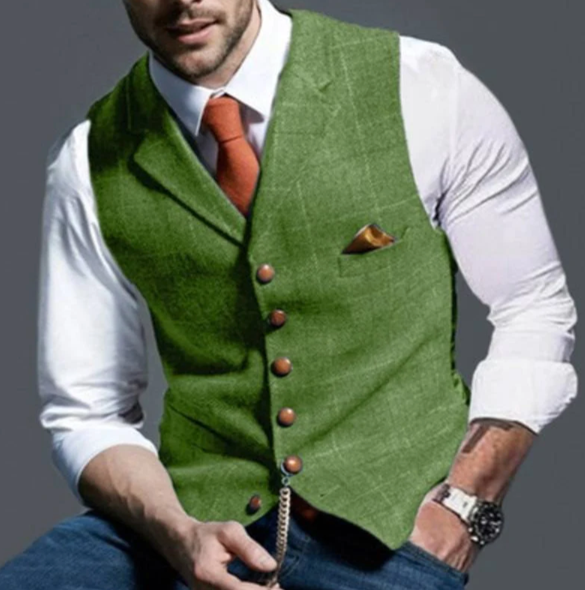MEELANO Jannik | Herre Slim-Fit Habitvest - Elegant & Klassisk Dress Vest til Habit & Bryllup Grøn