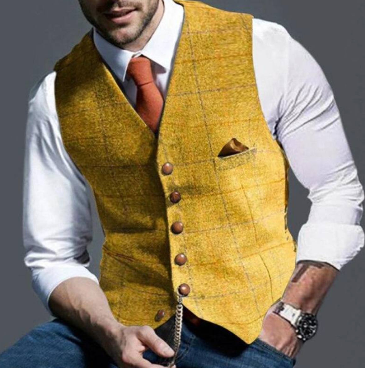 MEELANO Jannik | Herre Slim-Fit Habitvest - Elegant & Klassisk Dress Vest til Habit & Bryllup Gul