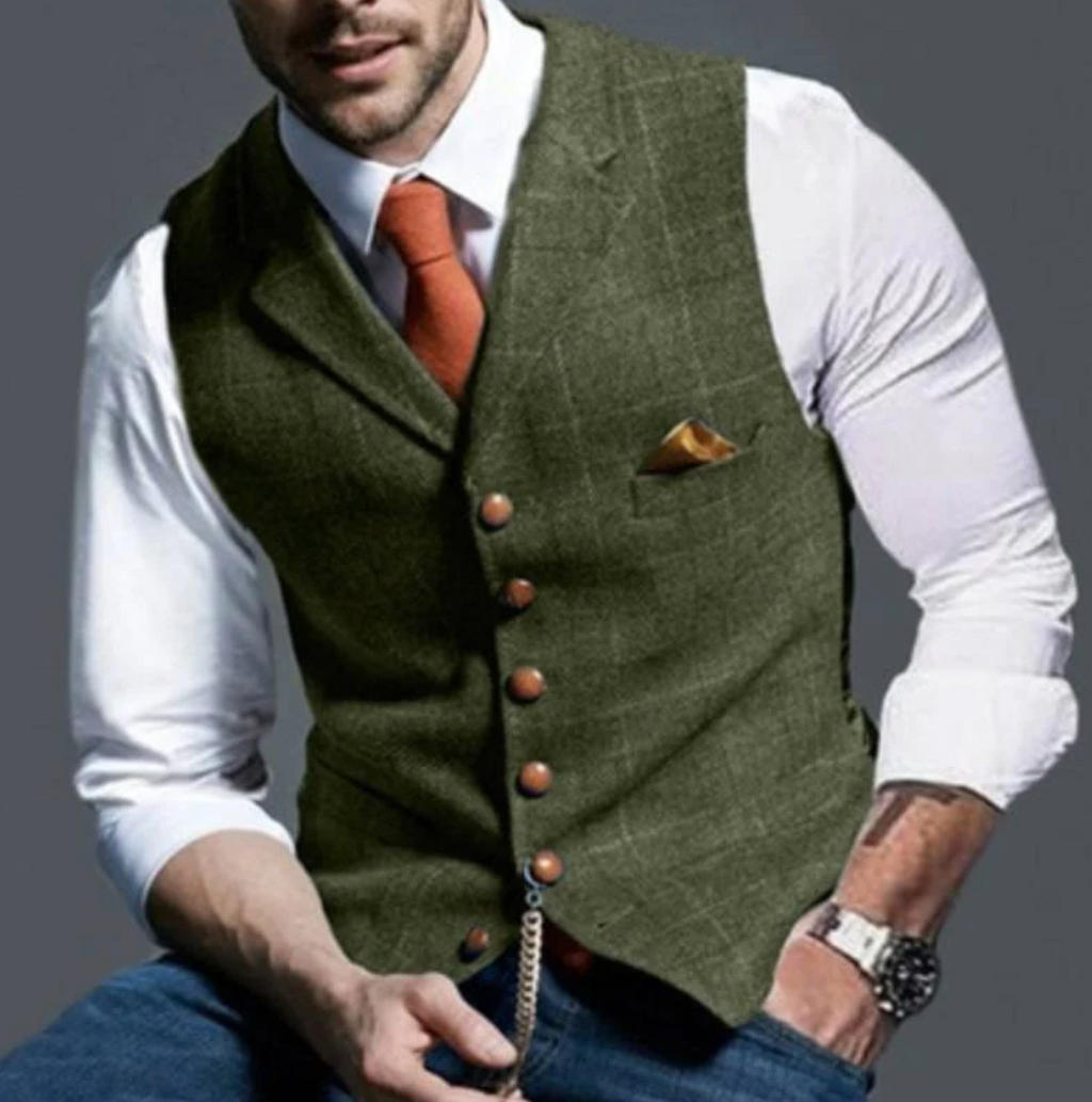 MEELANO Jannik | Herre Slim-Fit Habitvest - Elegant & Klassisk Dress Vest til Habit & Bryllup Olivengrøn