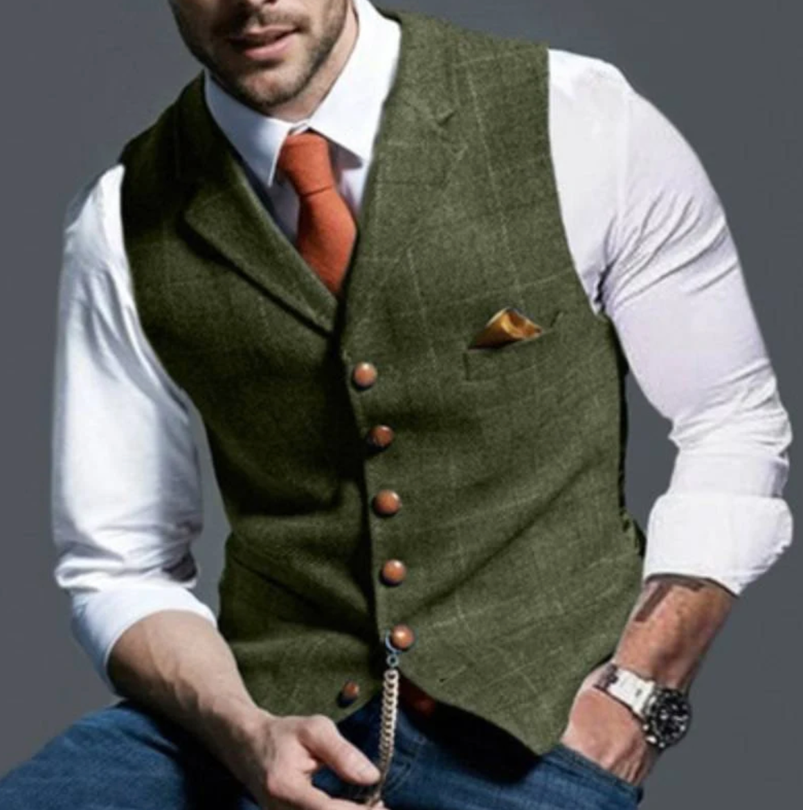 MEELANO Jannik | Herre Slim-Fit Habitvest - Elegant & Klassisk Dress Vest til Habit & Bryllup Olivengrøn