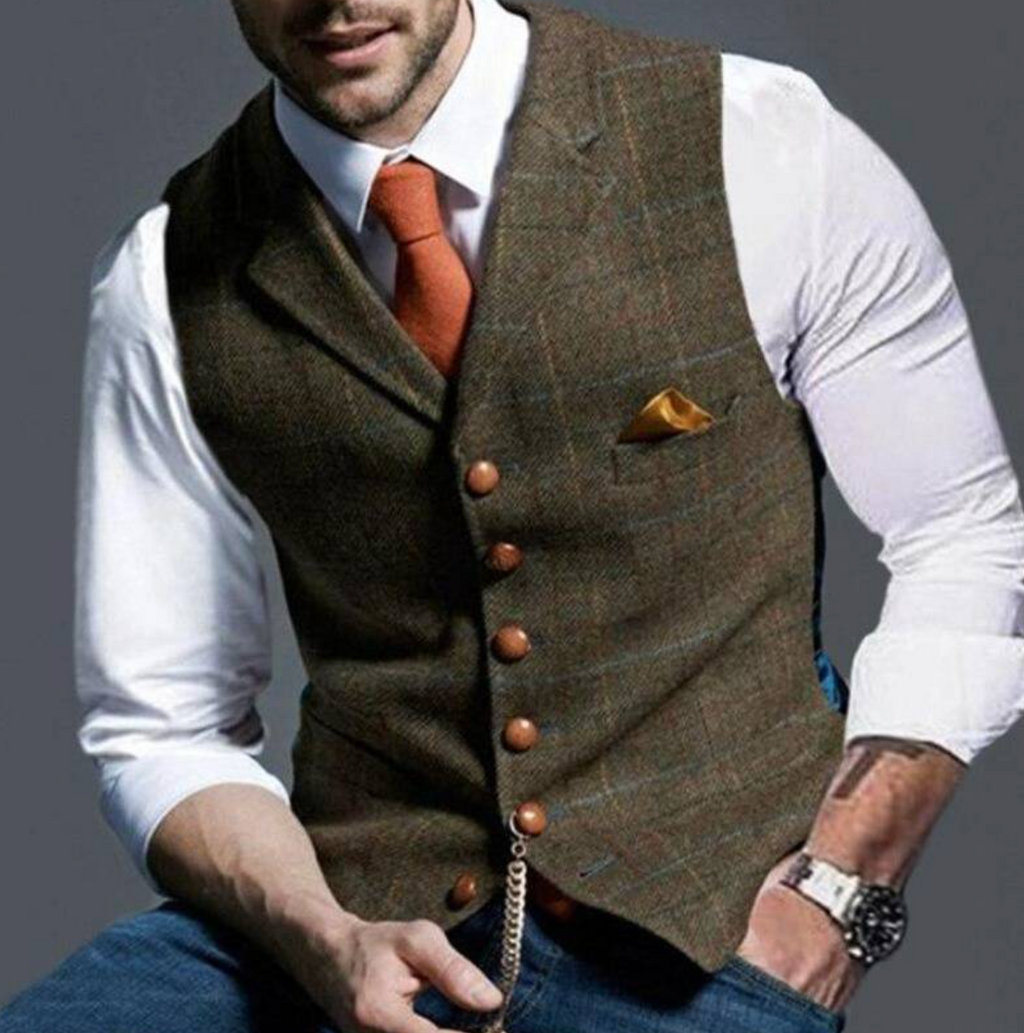 MEELANO Jannik | Herre Slim-Fit Habitvest - Elegant & Klassisk Dress Vest til Habit & Bryllup Brun