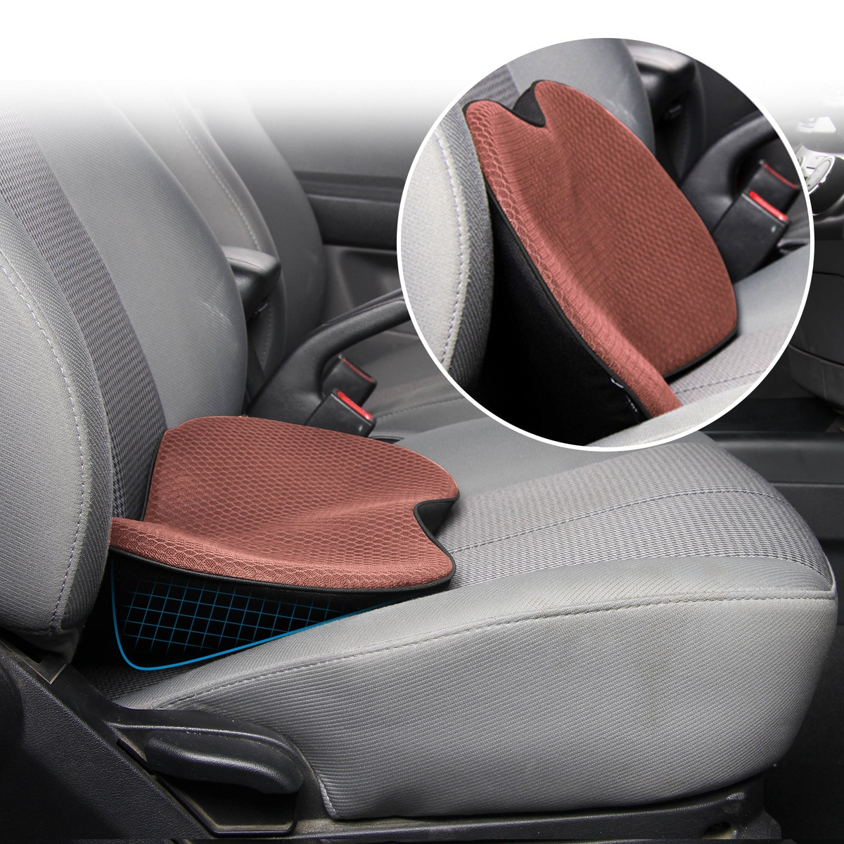 MEELANO Ergonomisk Bilsædepude til Voksne 8,6 cm Tykkelse - Booster Seat Hævepude til Førersæde for Bedre Udsyn & Komfort Brun
