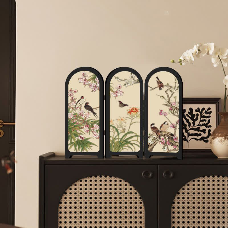 MEELANO Blomsterfuglefoldeskærm skrivebordsmaleri Sæt(A+B+C+D) 4STK 30 cm B x 25 cm H