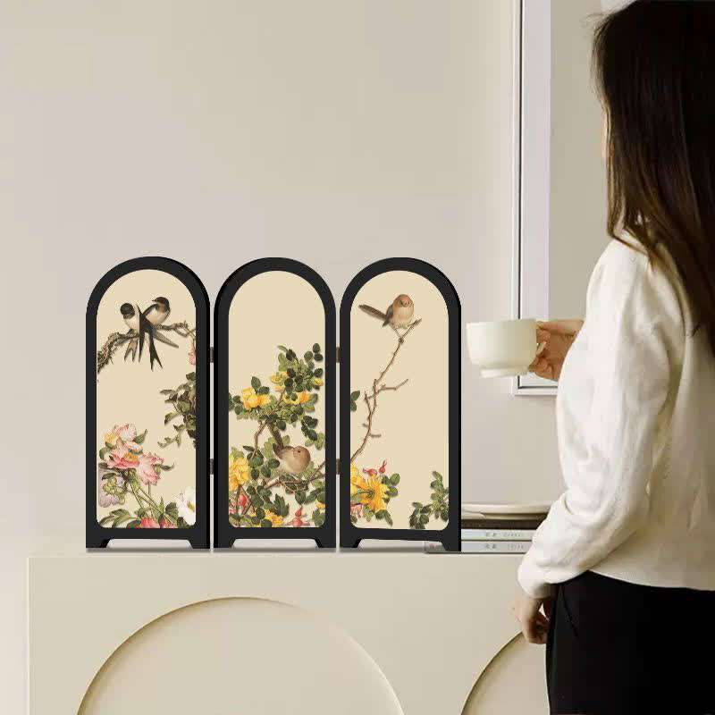 MEELANO Blomsterfuglefoldeskærm skrivebordsmaleri B