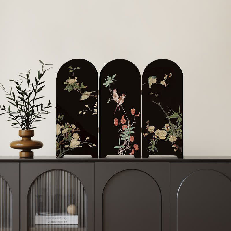 MEELANO Blomsterfuglefoldeskærm skrivebordsmaleri C