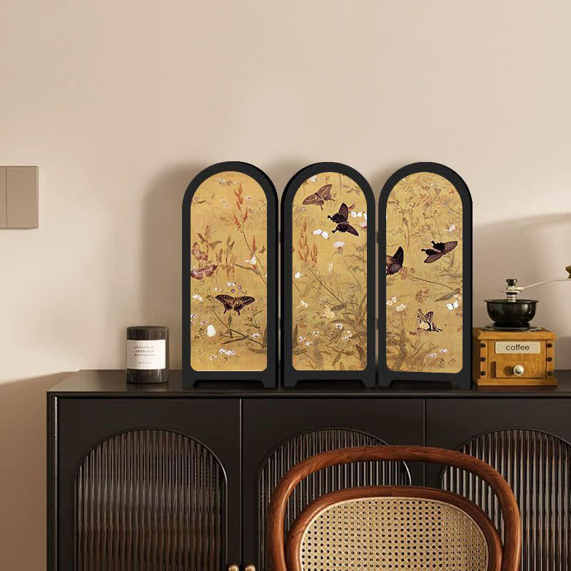 MEELANO Blomsterfuglefoldeskærm skrivebordsmaleri D