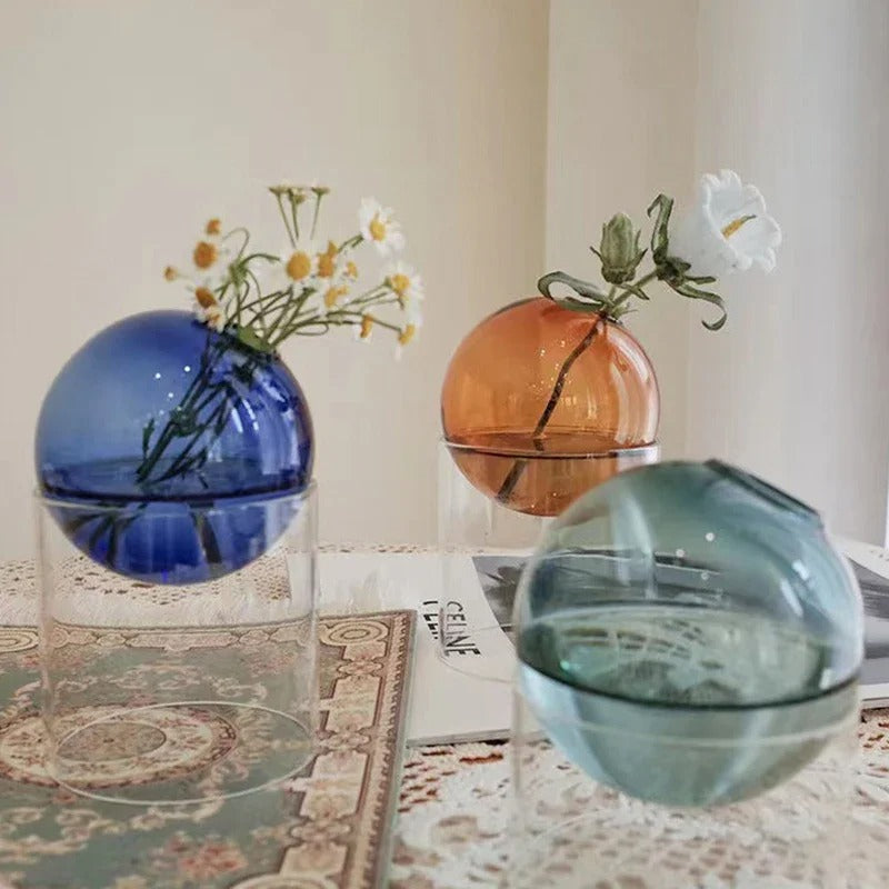 MEELANO Boll Hydroponisk Vase – Minimalistisk Borosilikatglas til Friske & Tørrede Blomster