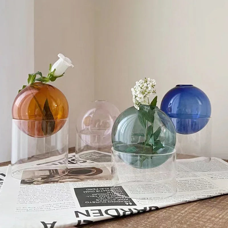 MEELANO Boll Hydroponisk Vase – Minimalistisk Borosilikatglas til Friske & Tørrede Blomster