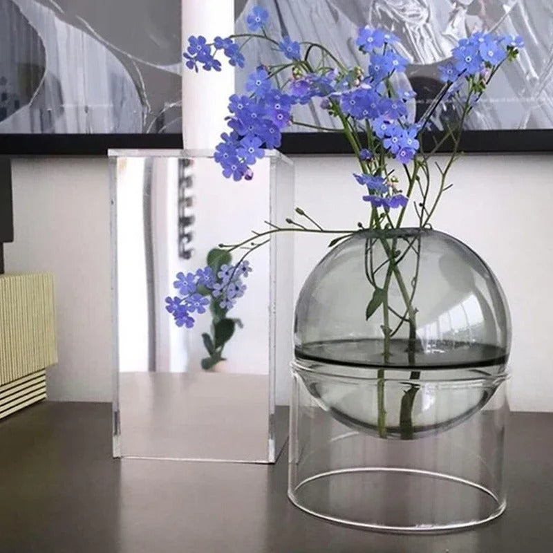 MEELANO Boll Hydroponisk Vase – Minimalistisk Borosilikatglas til Friske & Tørrede Blomster