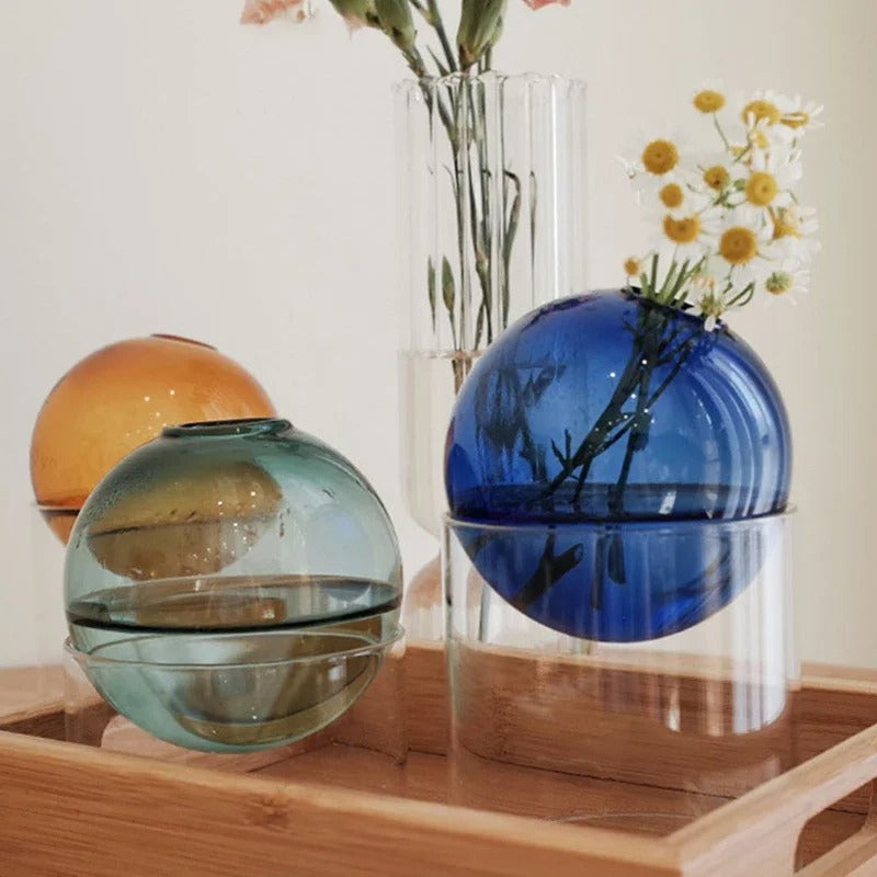 MEELANO Boll Hydroponisk Vase – Minimalistisk Borosilikatglas til Friske & Tørrede Blomster