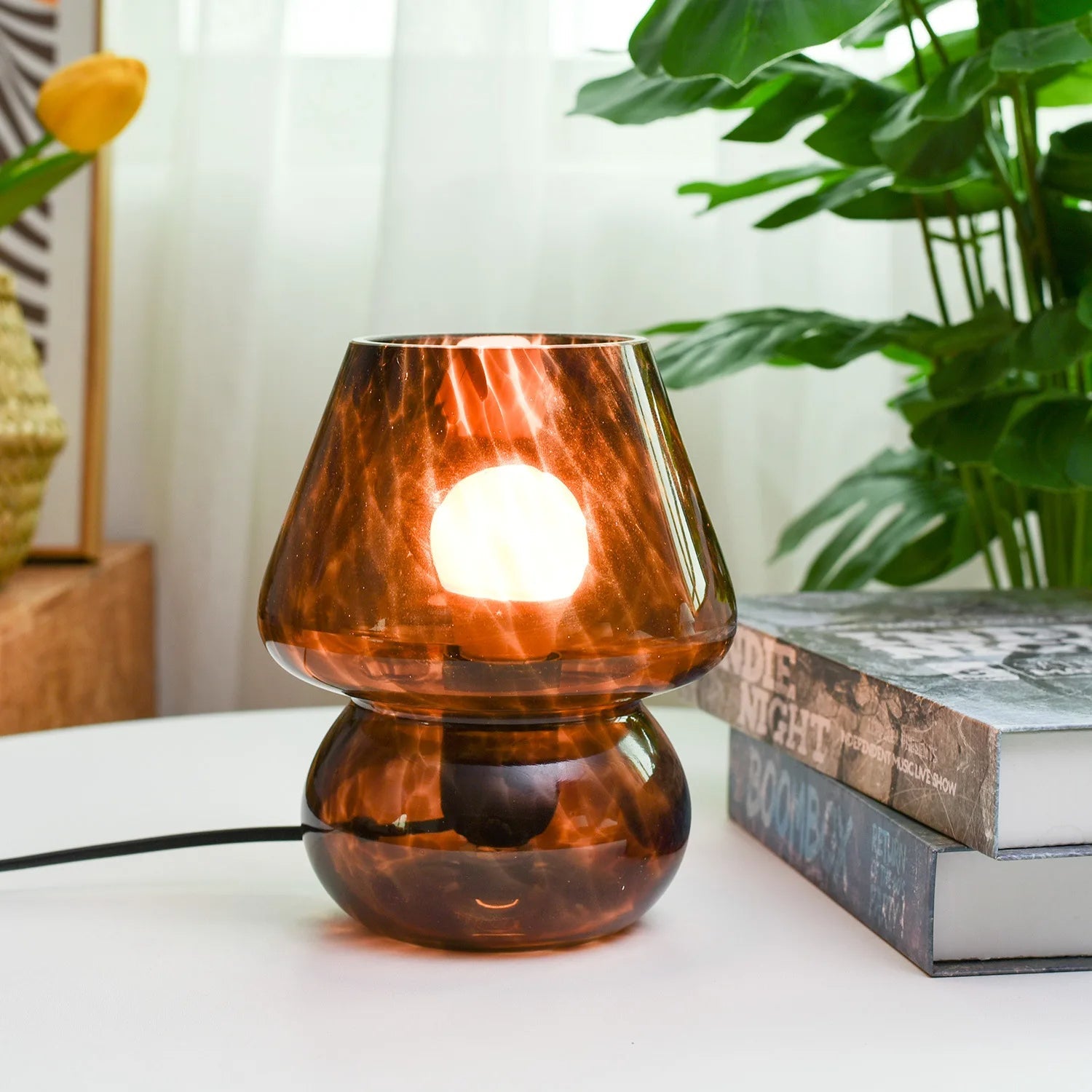 MEELANO Bordlampe Glas Paddestol Moderne Design 19cm