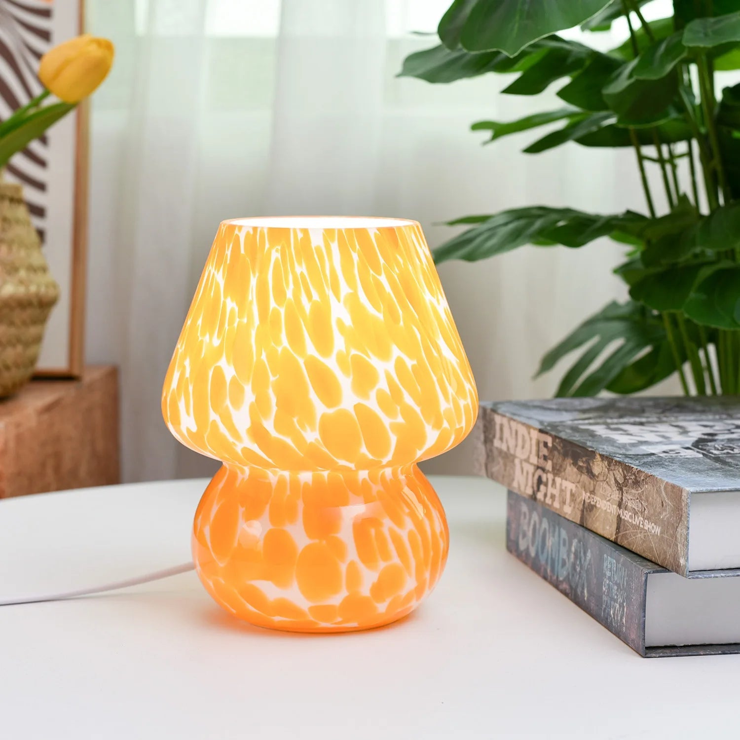 MEELANO Bordlampe Glas Paddestol Moderne Design 19cm
