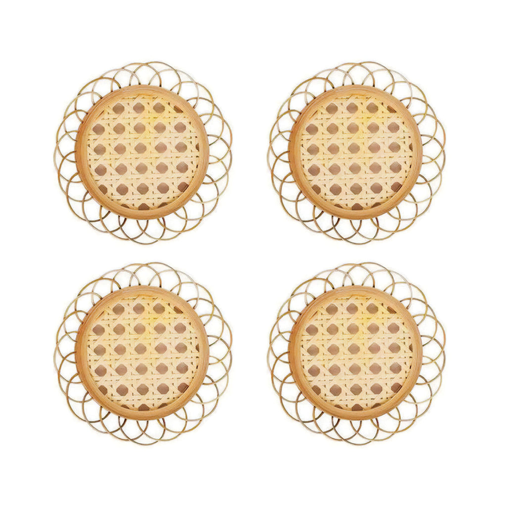 MEELANO Bordskåner Sæt 100% Naturlig Bambus 4 Stk Stort Rattan Sæt af 4