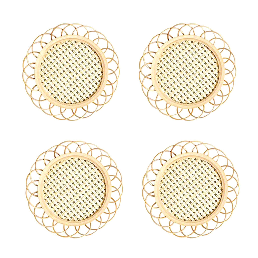 MEELANO Bordskåner Sæt 100% Naturlig Bambus 4 Stk Lille Rattan Sæt af 4