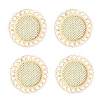 MEELANO Bordskåner Sæt 100% Naturlig Bambus 4 Stk Lille Rattan Sæt af 4