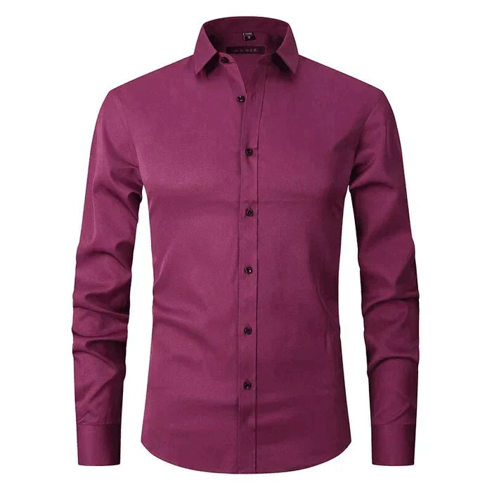 MEELANO Mane | Herre Klassisk Langærmet Skjorte - Hvid Slim Fit Habit- & Strygefri Skjorte Vinrød