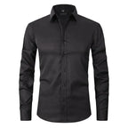 MEELANO Mane | Herre Klassisk Langærmet Skjorte - Hvid Slim Fit Habit- & Strygefri Skjorte Sort