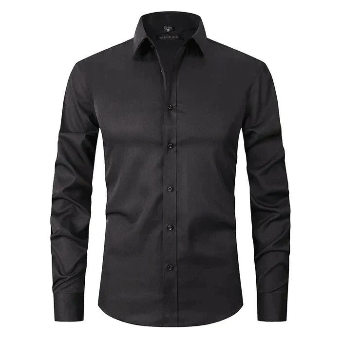 MEELANO Mane | Herre Klassisk Langærmet Skjorte - Hvid Slim Fit Habit- & Strygefri Skjorte Sort