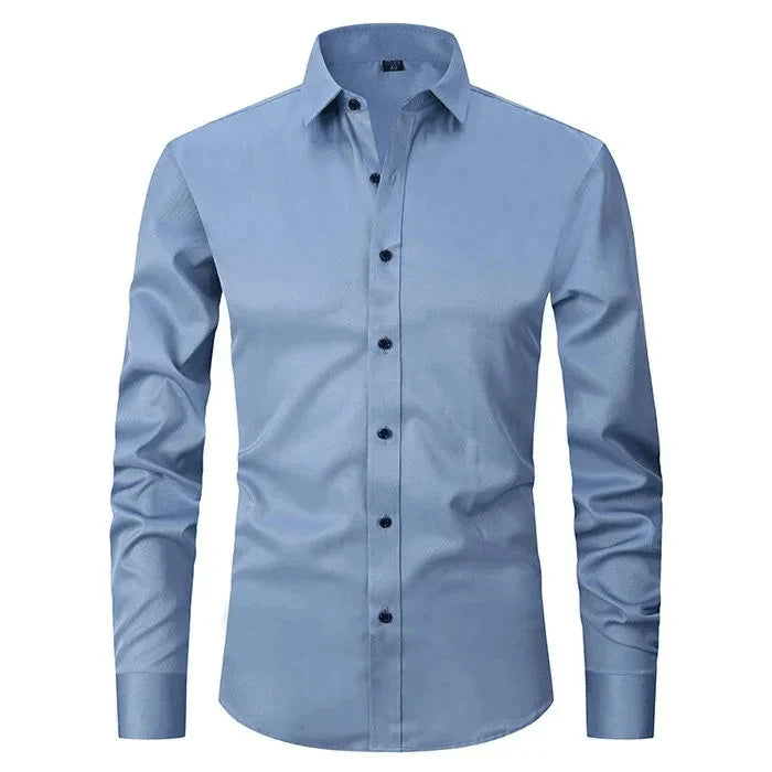 MEELANO Mane | Herre Klassisk Langærmet Skjorte - Hvid Slim Fit Habit- & Strygefri Skjorte Blå