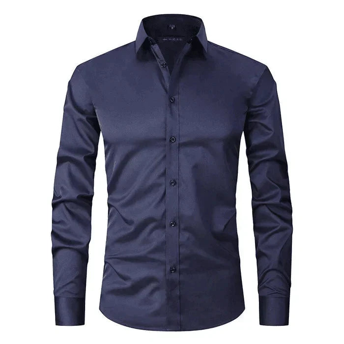 MEELANO Mane | Herre Klassisk Langærmet Skjorte - Hvid Slim Fit Habit- & Strygefri Skjorte Mørkeblå