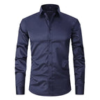 MEELANO Mane | Herre Klassisk Langærmet Skjorte - Hvid Slim Fit Habit- & Strygefri Skjorte Mørkeblå