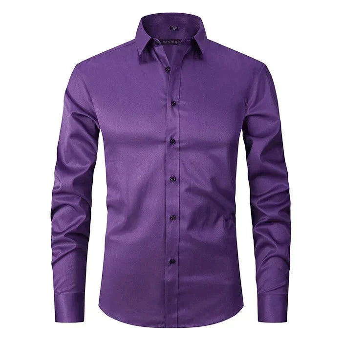 MEELANO Mane | Herre Klassisk Langærmet Skjorte - Hvid Slim Fit Habit- & Strygefri Skjorte Mørkelilla