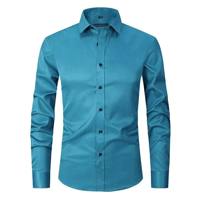 MEELANO Mane | Herre Klassisk Langærmet Skjorte - Hvid Slim Fit Habit- & Strygefri Skjorte Hærgrøn