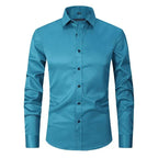 MEELANO Mane | Herre Klassisk Langærmet Skjorte - Hvid Slim Fit Habit- & Strygefri Skjorte Hærgrøn