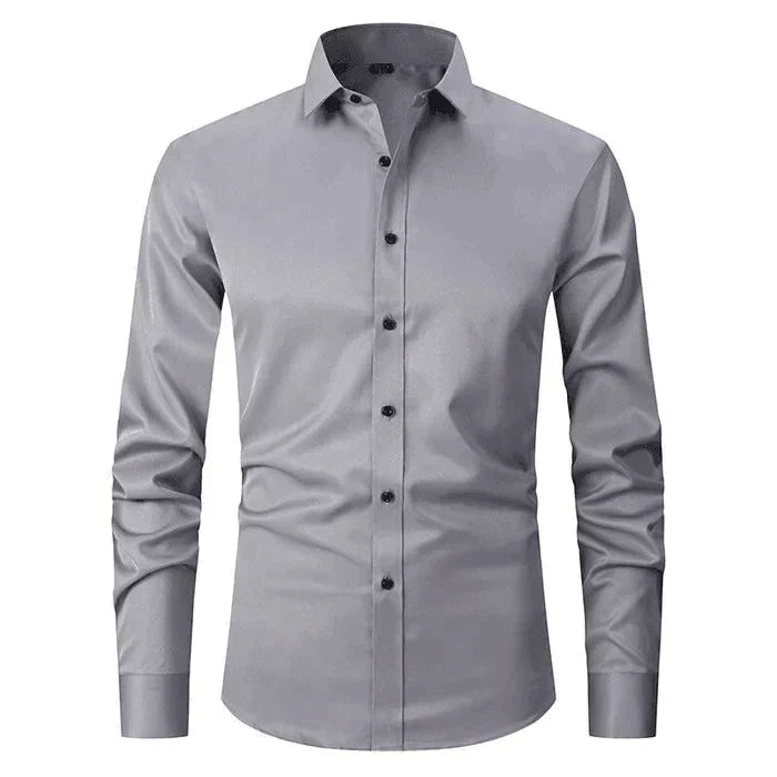 MEELANO Mane | Herre Klassisk Langærmet Skjorte - Hvid Slim Fit Habit- & Strygefri Skjorte Grå