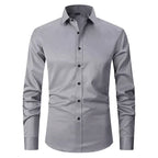 MEELANO Mane | Herre Klassisk Langærmet Skjorte - Hvid Slim Fit Habit- & Strygefri Skjorte Grå