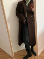 MEELANO Brun Vintage Lang Frakke Reverskrave Polyesterblanding Langærmet L