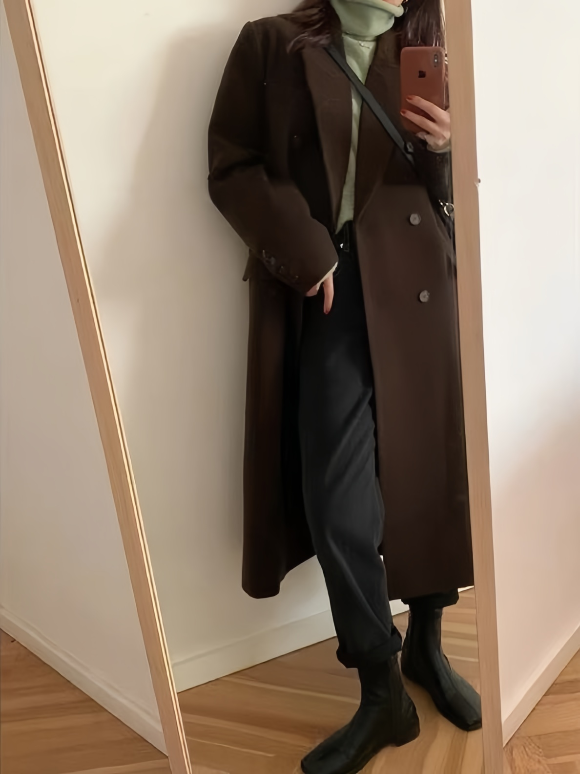 MEELANO Brun Vintage Lang Frakke Reverskrave Polyesterblanding Langærmet L