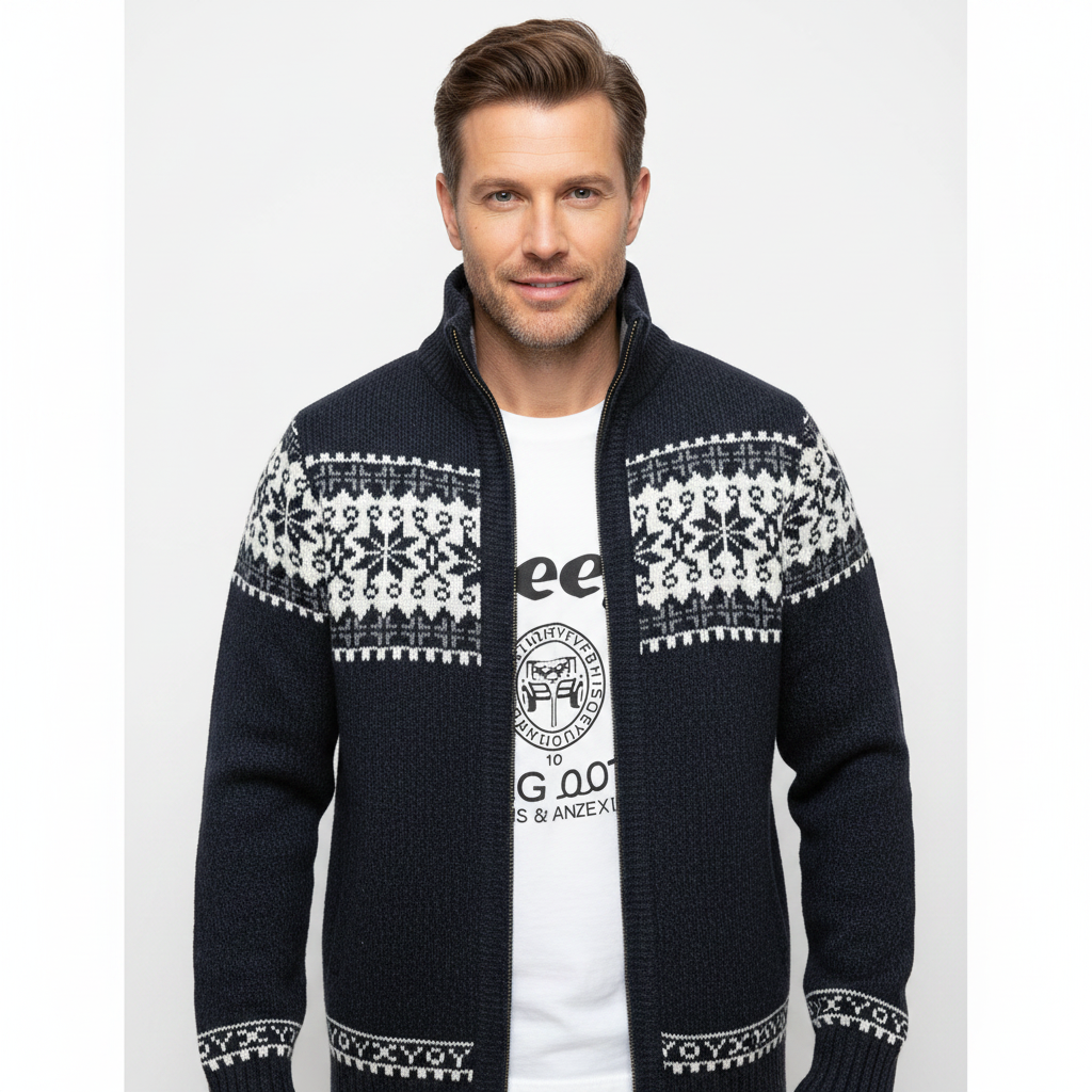 Harald | Herre Mønstret Cardigan med Gennemgående Lynlås - Varm Strikjakke & Full Zip Trøje