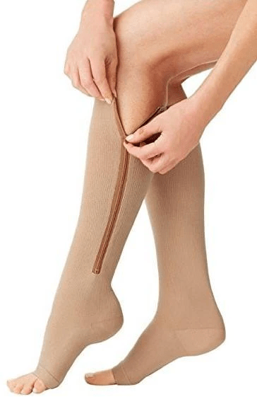 MEELANO Støttestrømper med Lynlås – Åben Tå, Nemme at Tage På & Af, Unisex, Beige eller Sort, S–XXL Beige