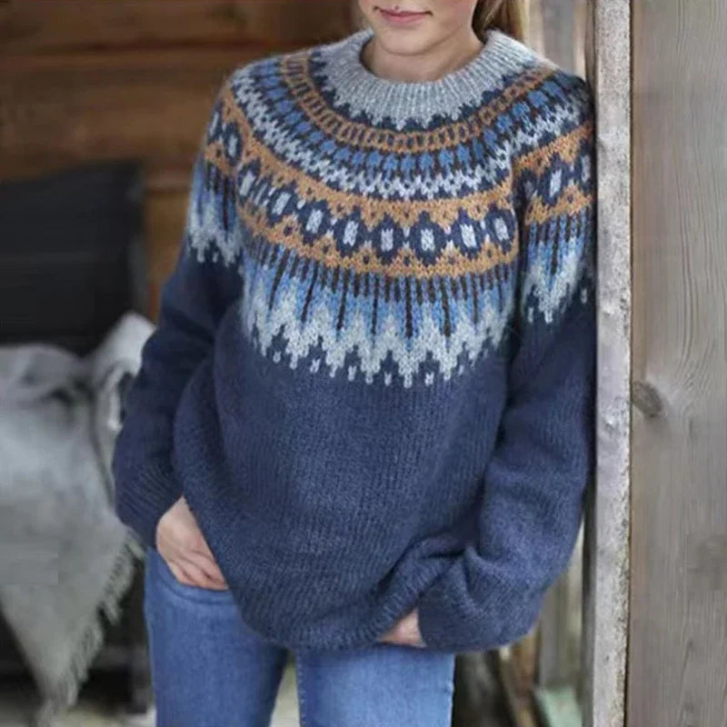 MEELANO Pernille | Dame Fair Isle Relaxed Fit Pullover Sweater Mørkeblå