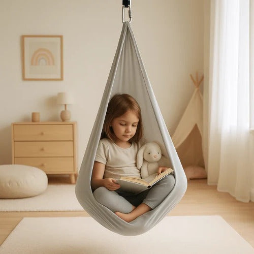 MEELANO CalmSwing Sensorisk Terapisving – Autisme-Swing til Indendørs & Udendørs Brug Grå